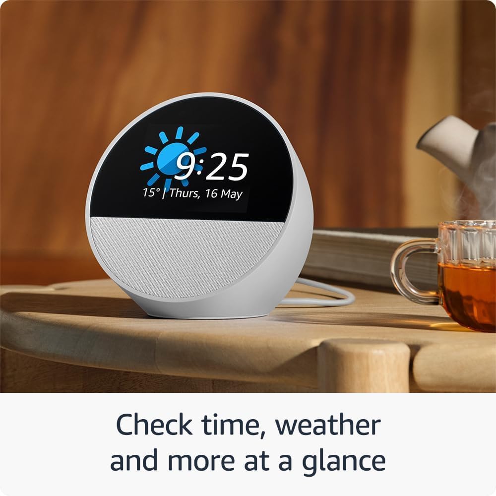 Amazon Echo Spot Glacier White (Newest Gen) Smart Alarm clock, Smart Speaker with Alexa - Original New