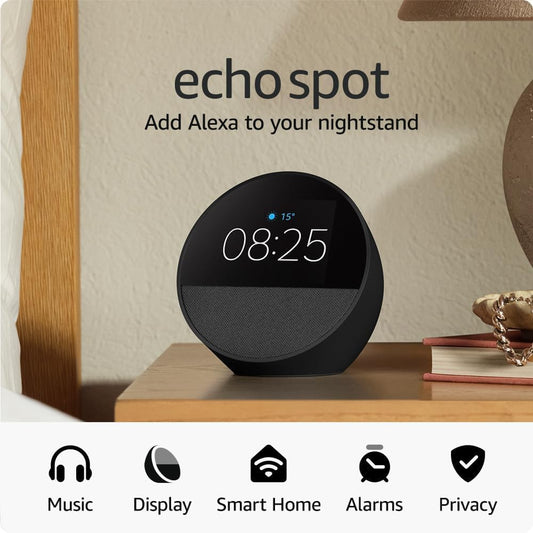 Amazon Echo Spot Black (Newest Gen) Smart Alarm clock, Smart Speaker with Alexa - Original New